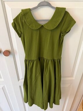 Girls Olive Green Peter Pan Collar Dress